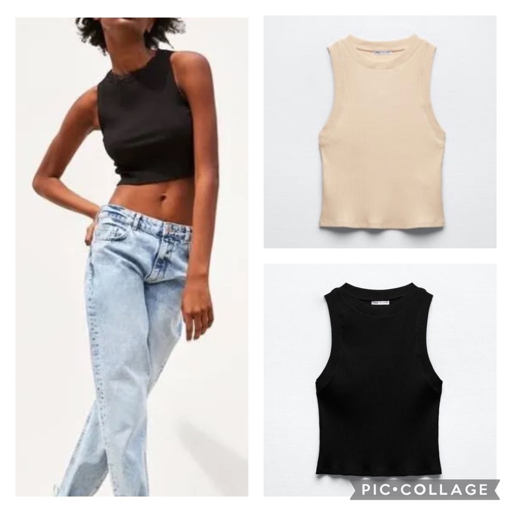 Zara Ribbed Halter Tank, Size Small, color Sand - Picture 2 of 8